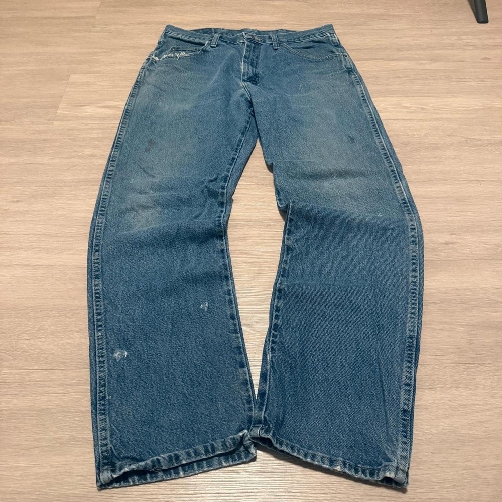 32x30 Blue Distressed Straight Jeans Y2K Grunge Vintage